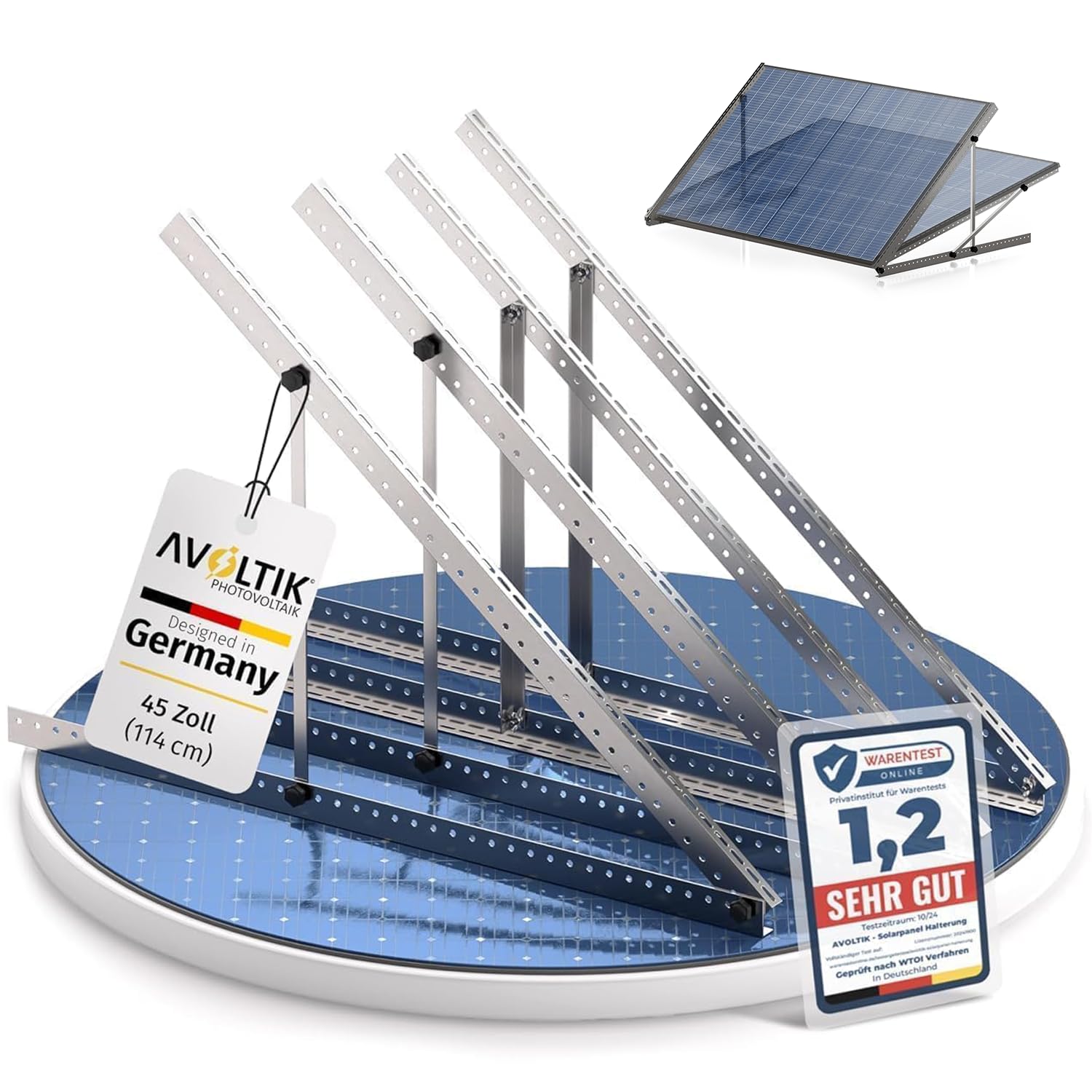 Avoltik Balkonkraftwerk Halterung im 2er Set (bis 114cm) I Halterung für 2 Solarpanel-Module I Verstellbar von 0-90° I Ideal für Dach, Balkon & Boden
