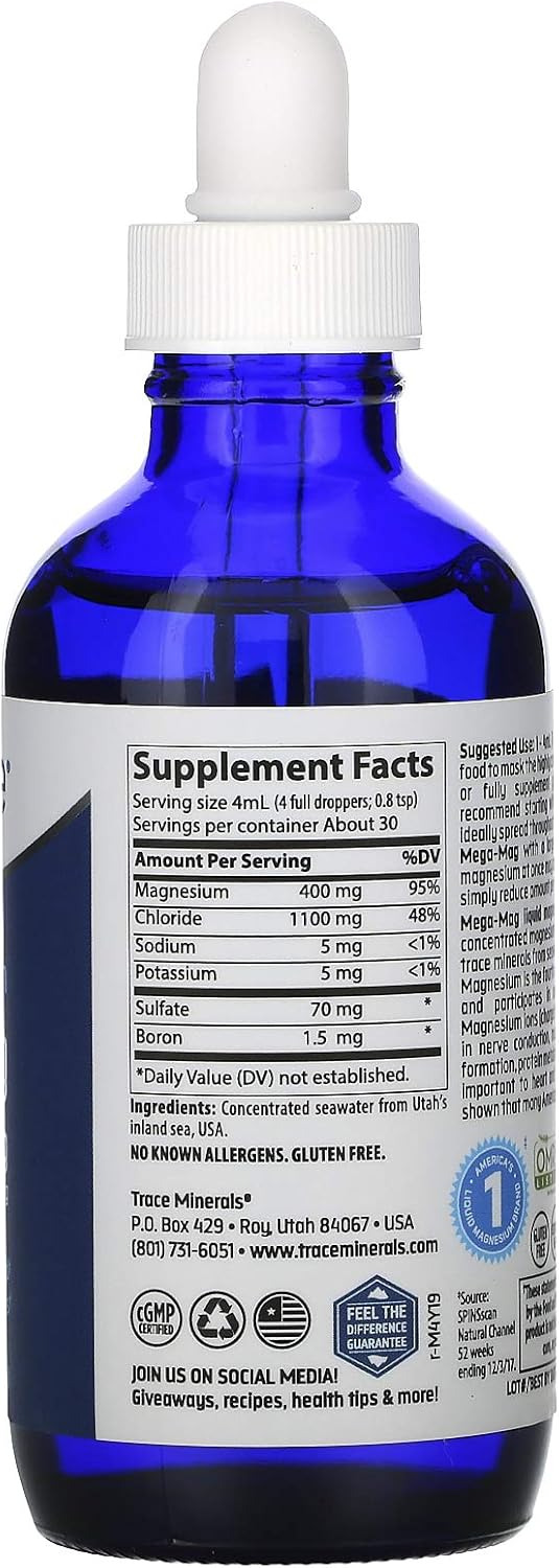 Trace Minerals Liquid Mega-Mag, 400 mg, 4 Ounce: Health & Personal Care