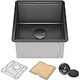 KRAUS Kore Workstation 17-inch Undermount 16 Gauge Black Stainless Kitchen Sink, Single Bowl Kitchen Sink in PVD Gunmetal Finish with Accessories, KWU1101-17-PGM