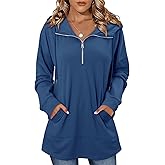 onlypuff Women Hoodie Pullover Trendy Quarter Zipper Lapel Sweatshirts Drawstring Cute Hooded Tunic Tops with Side Pockets