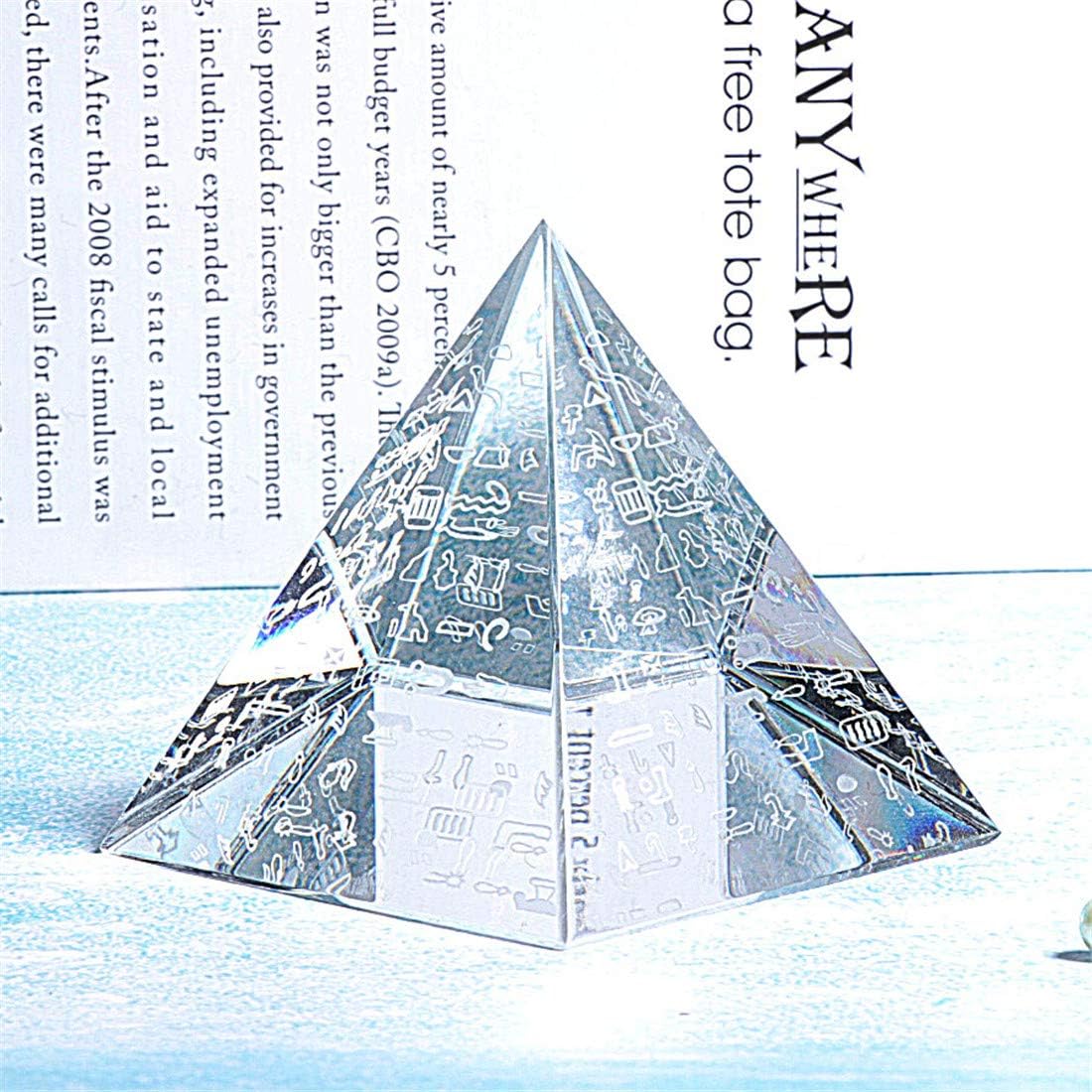 Waltz&F 60mm Crystal Pyramid Figurine Collectible,Glass Pyramid Paperweight with Egyptian Silver Character: Home & Kitchen