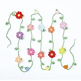Handmade Crochet Flower Garland, Knitting Wool Spring Bunting Floral Ornaments, Colorful Flower Hanging Garland for Boho 1st Birthday Party Supplies, Nursery, Bedroom, Fireplace, Home Wall Décor