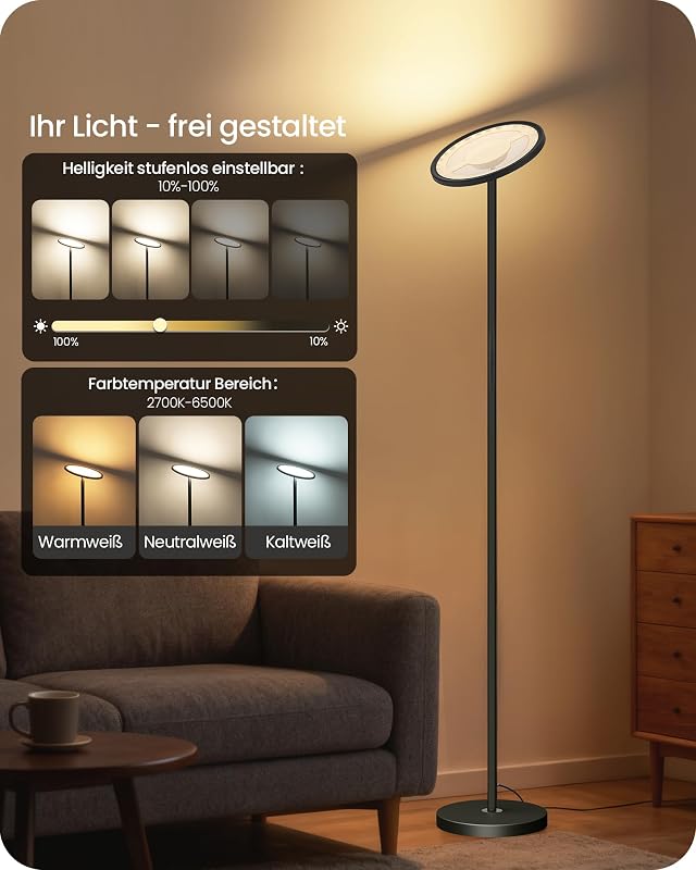 RGB Stehlampe mit APP- und Sprachsteuerung, Kompatibel mit Alexa, Musik Sync, Smarte LED Stehleuchte Schwarz, 10-100% Dimmbare WLAN Standleuchte für Wohnzimmer ZB18LDD05