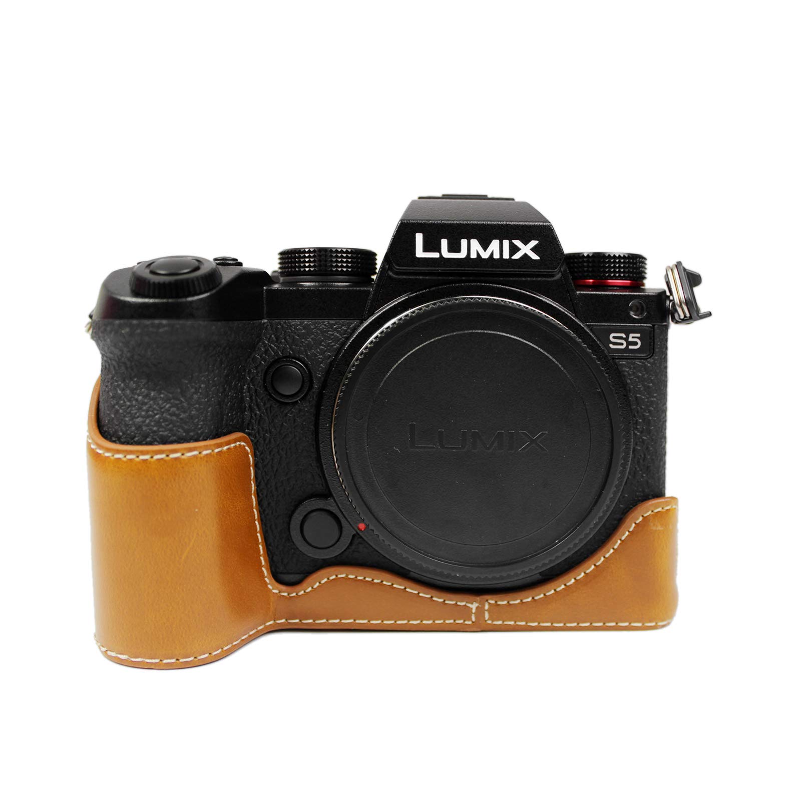 MUZIRI KINOKOO Lumix DC-S5 /S5 II Case, Camera Case Compatible for Panasonic Lumix DC-S5 / S5 Mark II Camera Bottom Case - PU eather Protective Case with Grip - Brown