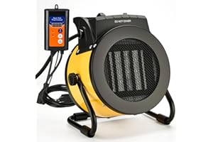 LHUKSGF Greenhouse Heater with Thermostat, Outdoor Heaters for Patio, 3 Modes for PTC Ceramic Fast Heating, Overheat Protection, IPX4 Waterproof for Greenhouse, Grow Tents, Patio, Yellow