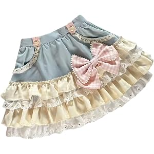 Pokn Jean Mini Skirt Cutecore Preppy Lolita Kawaii Harajuku Y2K Denim Skirt Lace Cake Clothes