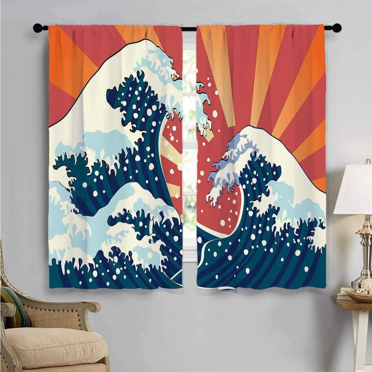 Room Darkening Wide Curtains， Japanese Wave Japanese