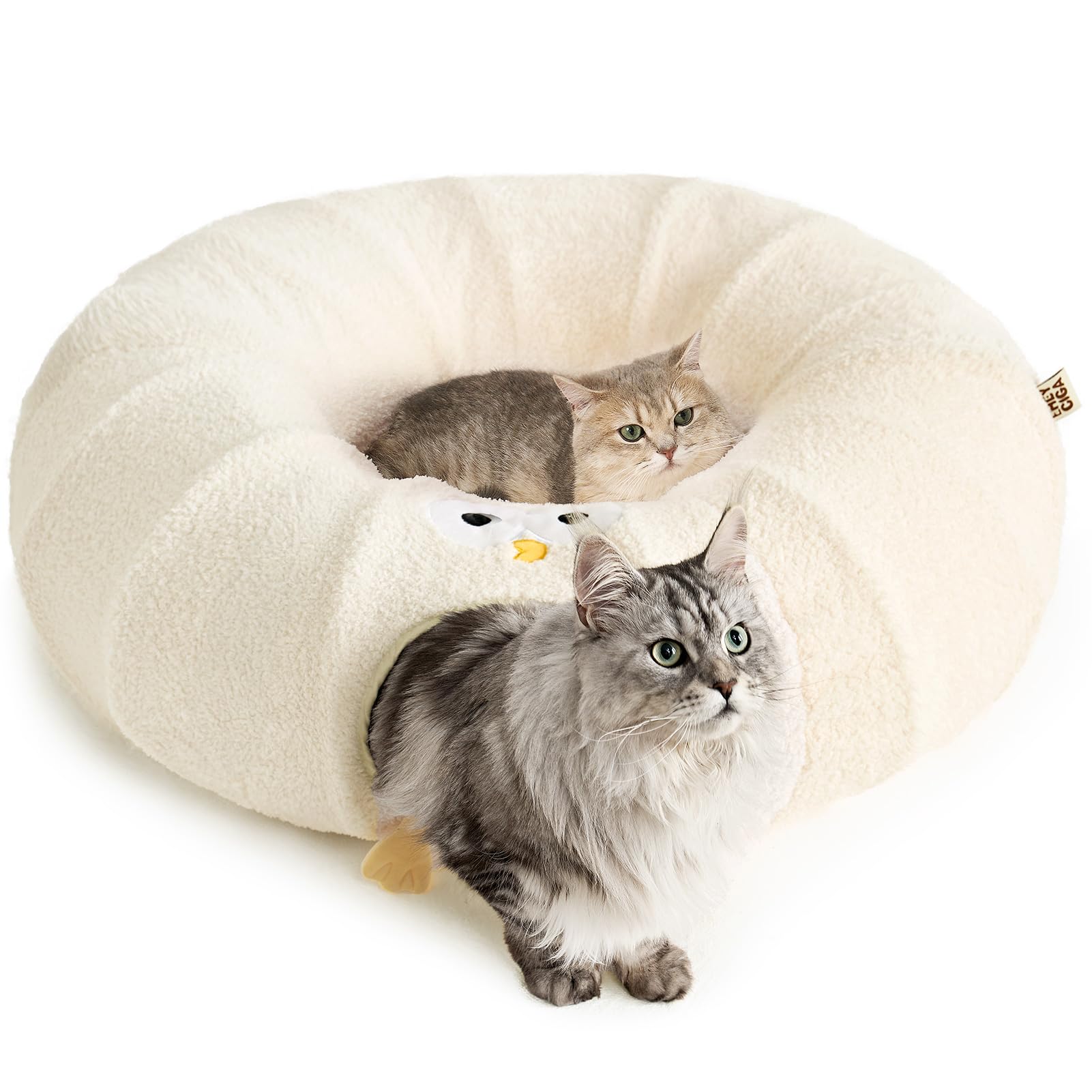 Photo 1 of EHEYCIGA Cat Tunnel Bed for Indoor Cats, Cute Cat Donut Toy Tunnel for Small Large Cats with Washable Circle Cushion, Peekaboo Pet Cave Play Tunnel for Kitten, Puppy, Rabbit