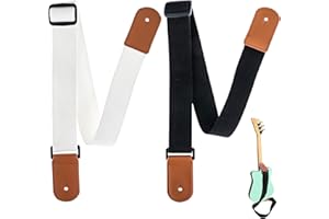 Samorillo [2 Pack] Guitar Strap for Kids - 1 White Strap + 1 Black Strap With Leather Ends - Perfect Fit For Mini Guitars & Ukuleles - Extends Up To 39" For Adults