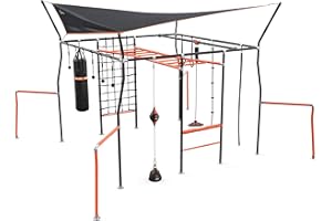 Vuly Ninja Quest Monkey Bars Extra Large Ninja Warrior Playset & Jungle Gym with Shade Cover, Cargo Net, Round Ninja Grips, Flying Fox, Boxing Bag, Gym Rope, Jungle Rope, Roman Rings & Punching Ball