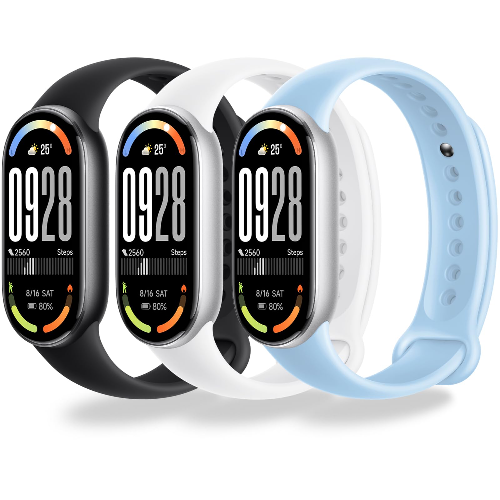Monuary 3-Pack Replacement Band Compatible with Xiaomi Smart Band 10/9/8, Soft Sport Strap, Breathable, with Metal Joints, Quick Release