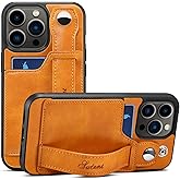 Hongxinyu HXY for iPhone 13 Pro Max Case, PU Leather Wallet Case Back with Elastic Card Slot Magnetic Clasp Kickstand Hand Strap Protective Cover for iPhone 13 Pro Max 6.7 inch 2021 (Khaki)