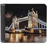 FodPand Night London Tower Bridge Leather Wallet Slim Bifold Wallet Billfold Purse Portable Credit Card Holder Front Pocket Wallets for Adult