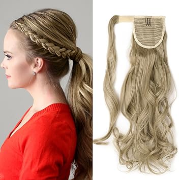 Queue De Cheval Extension Postiche Ponytail Rajout Cheveux Fausse Froid Long Ondulé Bdouclé Wrap Around Clip In Hair Extension Ash Blond Mèche