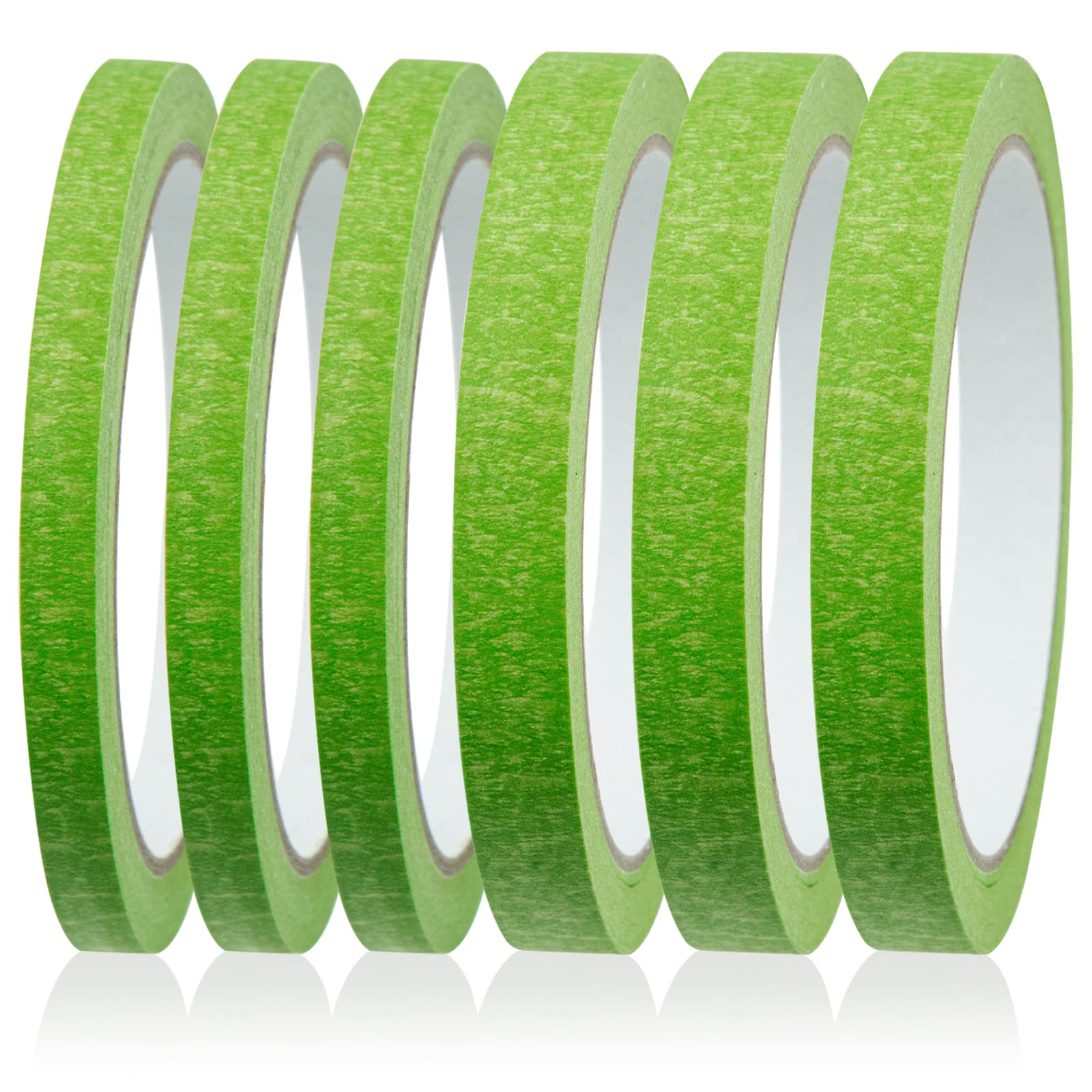 Leikedun 6 Rolls Green Masking Tape Fine Line Masking Tapes Artist Masking Tape 8mm/12mm Widex22 Yard Low Tack Painters Tape for Painting Artists Decorating DIY Automotive School Office