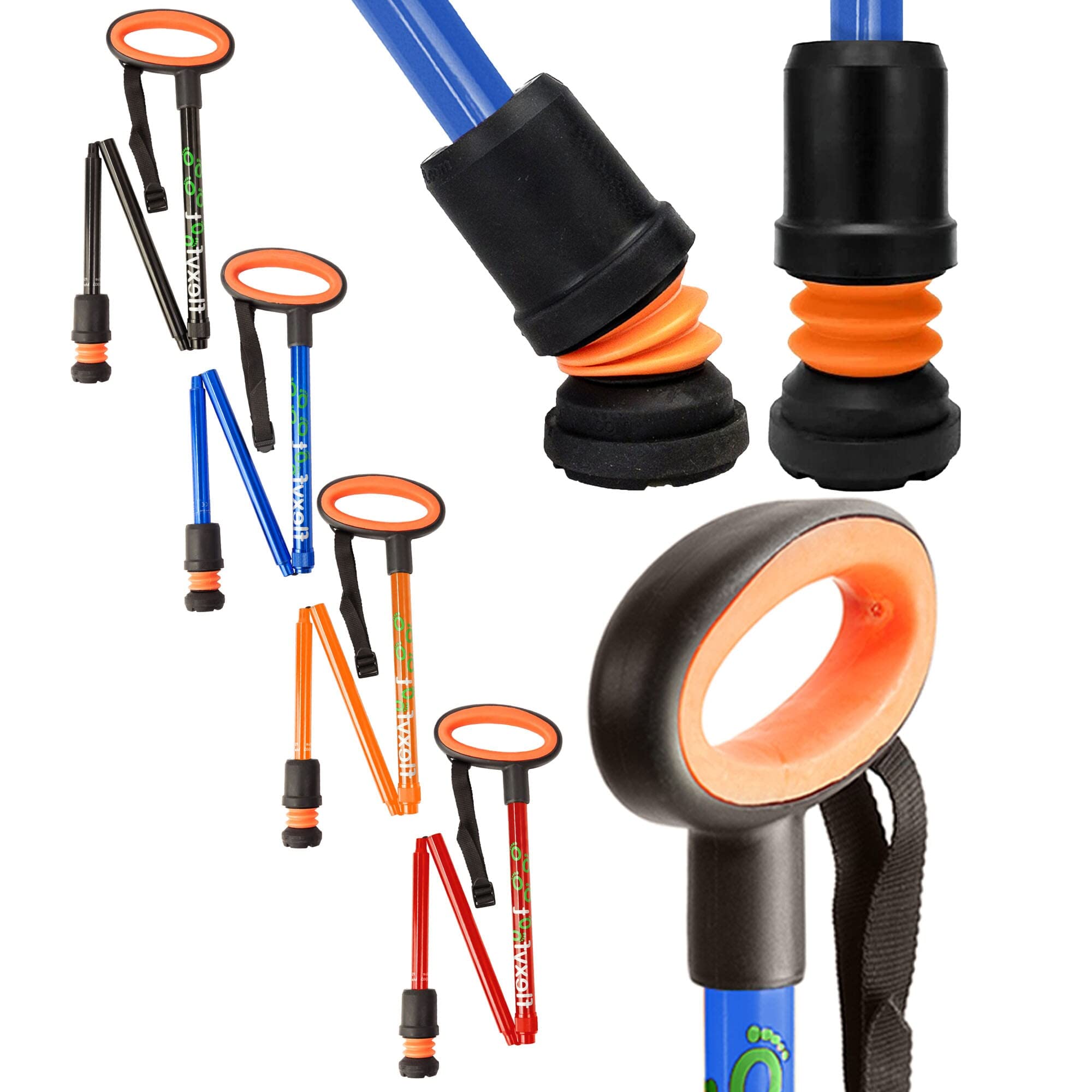 Flexyfoot Shock Absorbing Oval Handle Folding Walking Stick – Blue – Improves Safety, Improves Grip, Reduces Shocks & Jarring