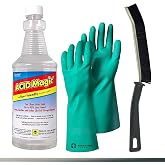 Extra Mile at Home Acid Magic 32 oz Grout Cleaner Bundle with Heavy-Duty Gloves &amp; Grout Brush - 3 Items - Shower Tile Cleaner Removes Limescale, Calcium &amp; Buildup on Swimming Pools and Floors