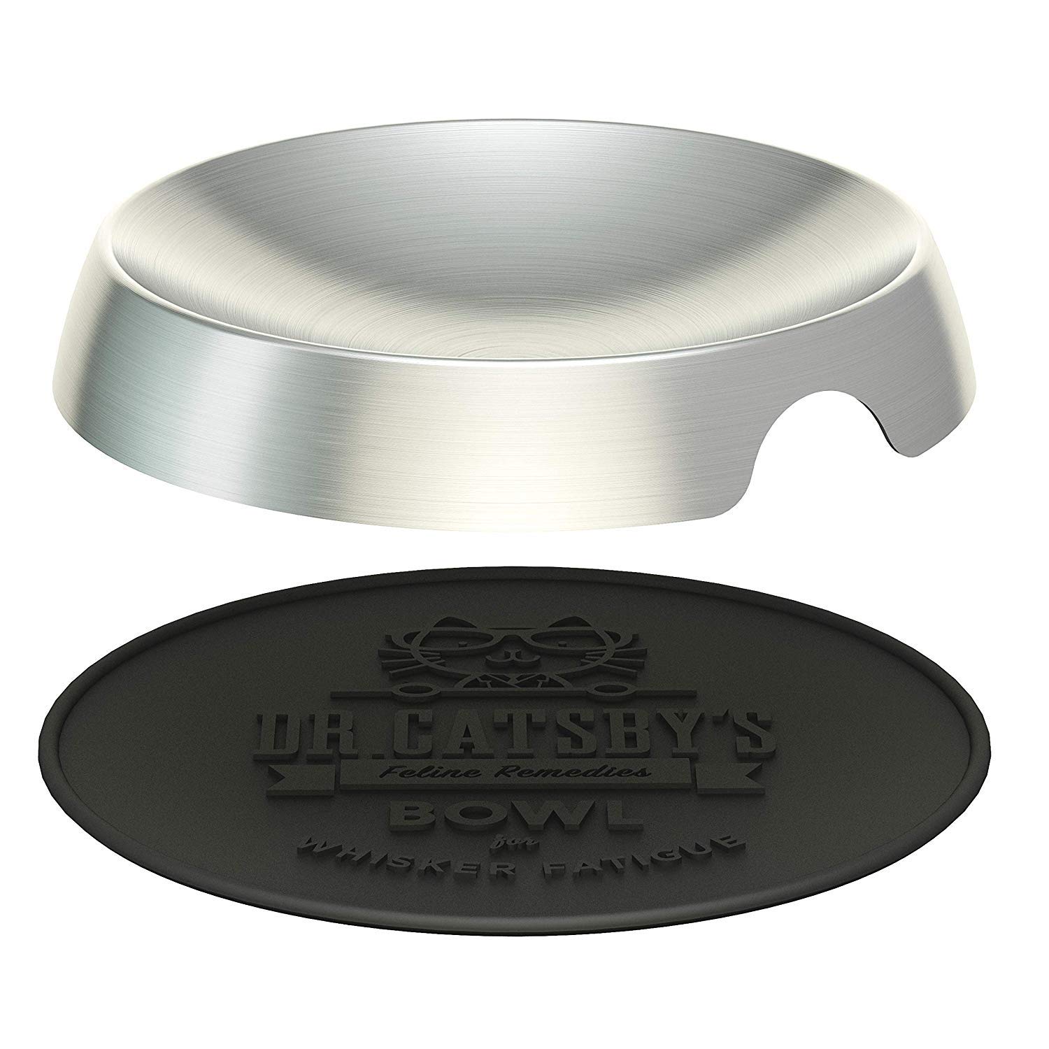 Dr. Catsby Cat Food Bowl, Whisker Friendly, Stainless Steel, Non Skid
