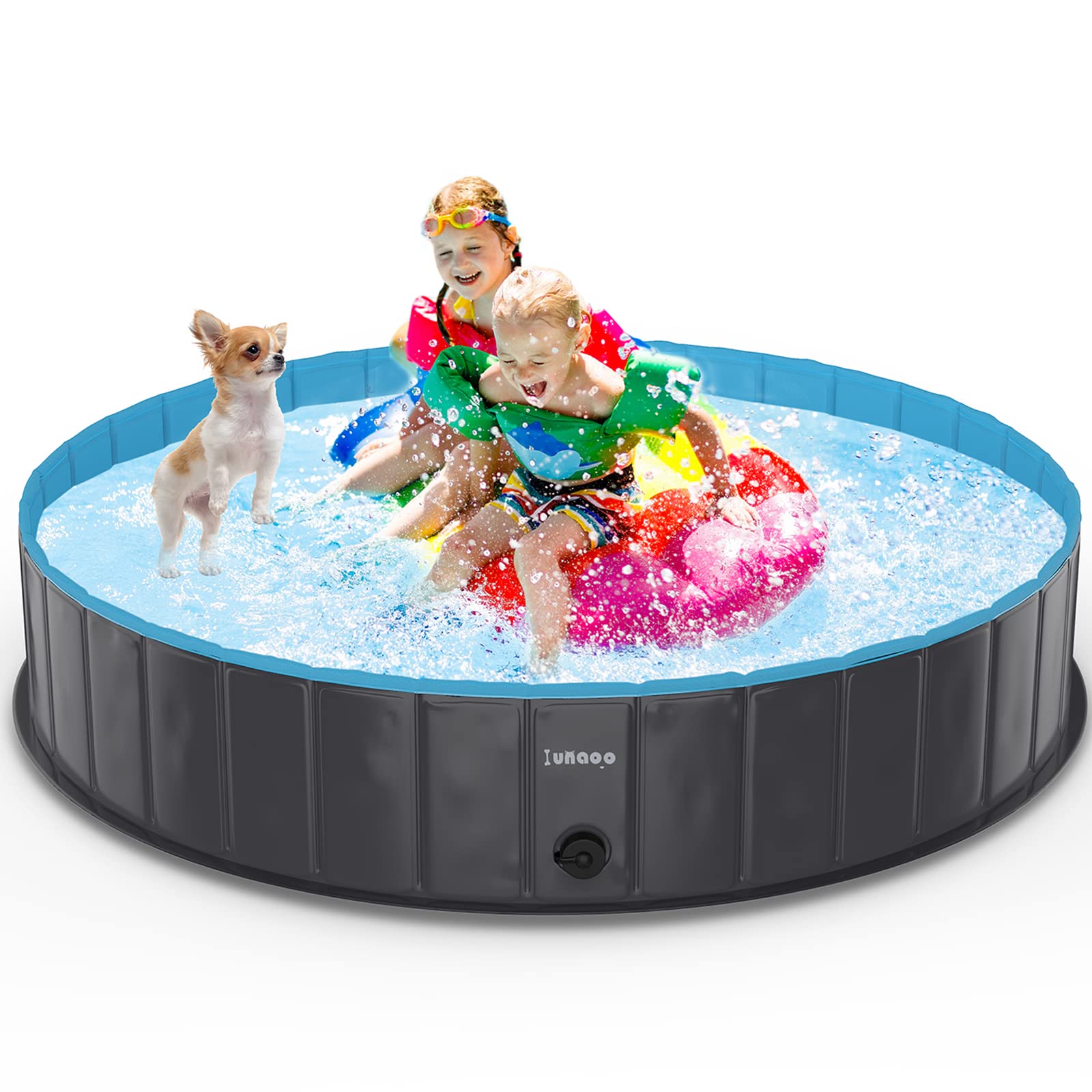 lunaoo Foldable Dog Paddling Pool - Portable Kiddie Pool for Kids, PVC Bathing Tub, Outdoor Swimming Pools for Large Small Dogs