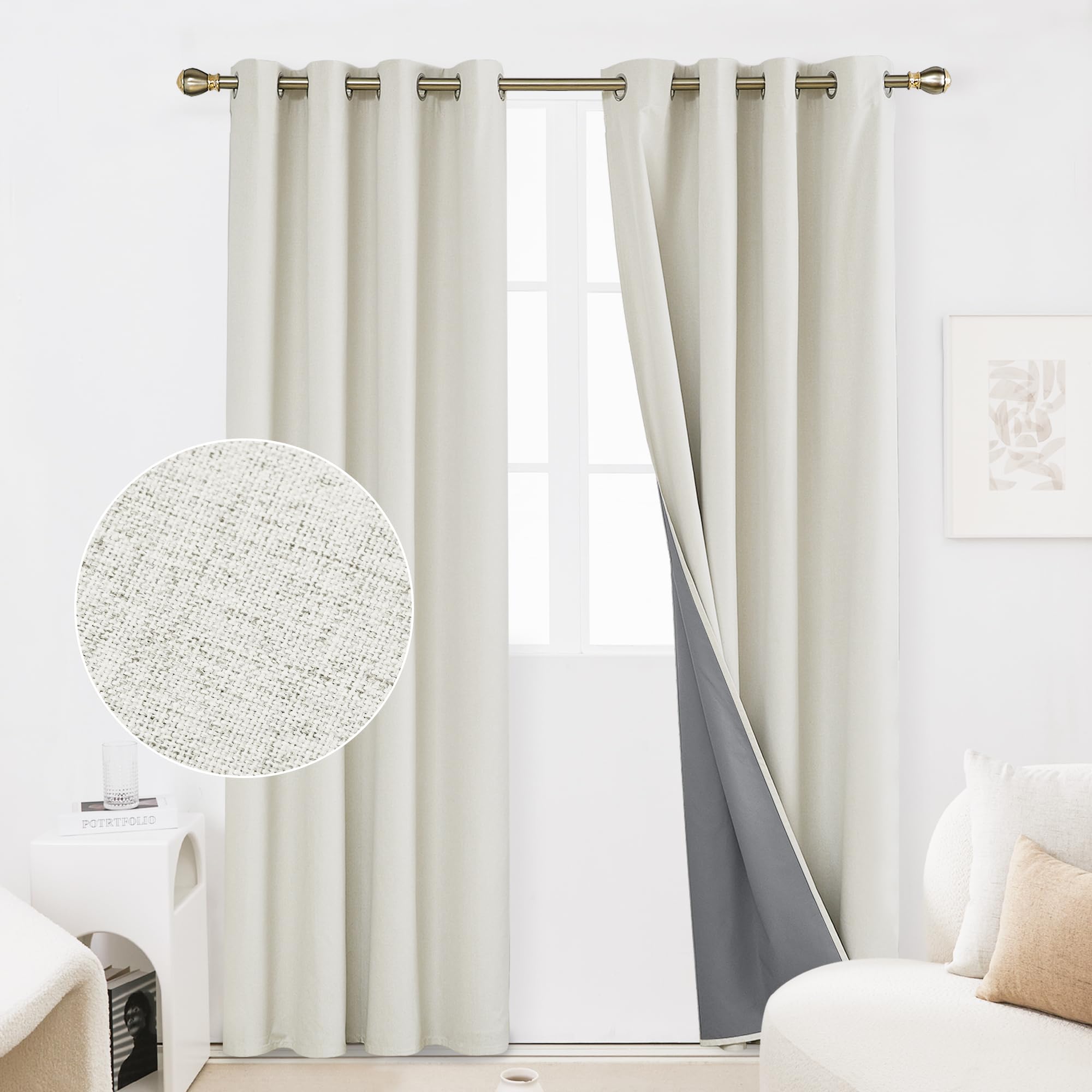 Deconovo Christmas Decorations Full Blackout Curtains Thermal Insulated Energy Efficiency Eyelet Bedroom Blackout Curtains with Coating Back Layer 52 x 90 Inch Greyish White 1 Pair
