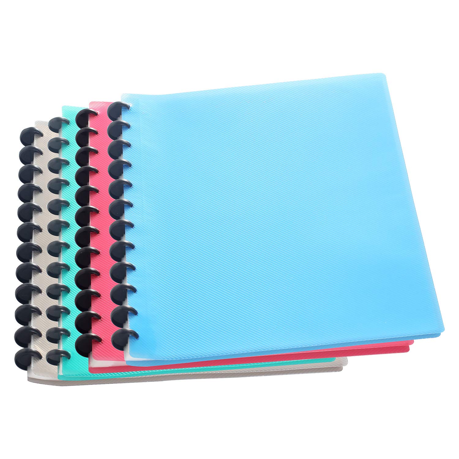 TUKA-i-AKUT 4pcs A4 PP Spiral Display Book - 40 Transparent Pockets Holding 80 Sheets Each, Solid Projekt Folder Display Folder and Spiral Presentation Book - 4er Pack in 4 Colors TKD8029 Bunt