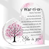 Breast Cancer Survivor Gifts 3.9 x 3.9" Breast Cancer Plaque Inspirational Gifts for Women Warrior She is You Office Home Acrylic Decorative Signs