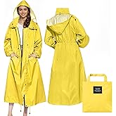LAMA Womens Long Raincoats Rain Jacket Waterproof Packable Hooded Windbreaker Lightweight Adjustable Waist for Outdoor