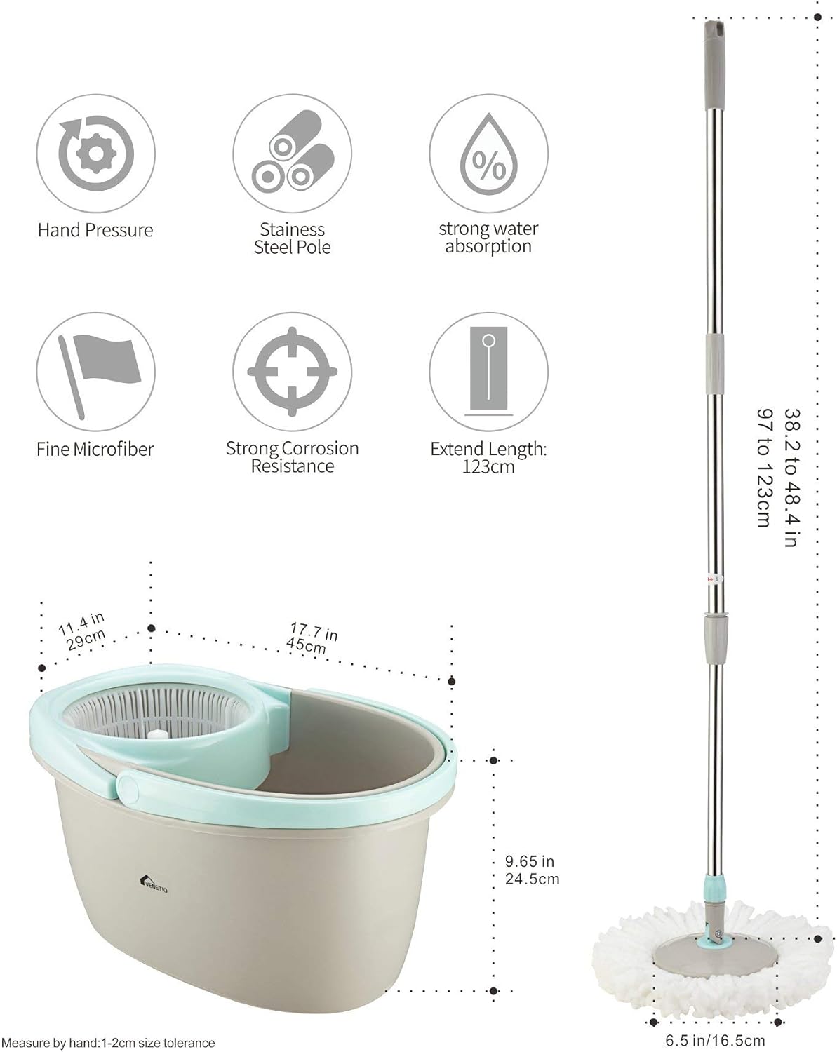 VENETIO Householding 360 Spin Mop and Bucket System with Wringer Set - Dry Wet Self Wringing for Fast Floor Cleaning with 2 Microfiber Mop Heads for Wood, Hardwood, Laminate, Tile - Commercial Grey: Home & Kitchen