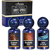 Body Spray for Men, Mens Fragrance Mist, Travel Size Set, 3 Pack, 60 ml / 2.1 fl oz, Crimson Ember, Aqua Reverie, Woodland Noir
