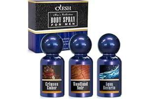 CLESH Body Spray for Men, Mens Fragrance Mist, Travel Size Set, 3 Pack, 60 ml / 2.1 fl oz, Crimson Ember, Aqua Reverie, Woodland Noir