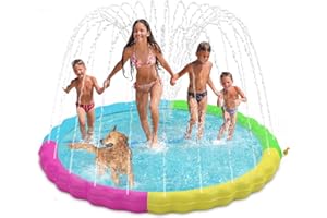 Heeyoo Splash Pad for Kids, Non-Slip Splash Pad for Toddler Summer Outdoor Water Toys, Sprinkler Pool for Kids Outdoor Play, Scratch Resistant Thicken Dog Splash Pad, Fountain Play Mat for Kid Toddler