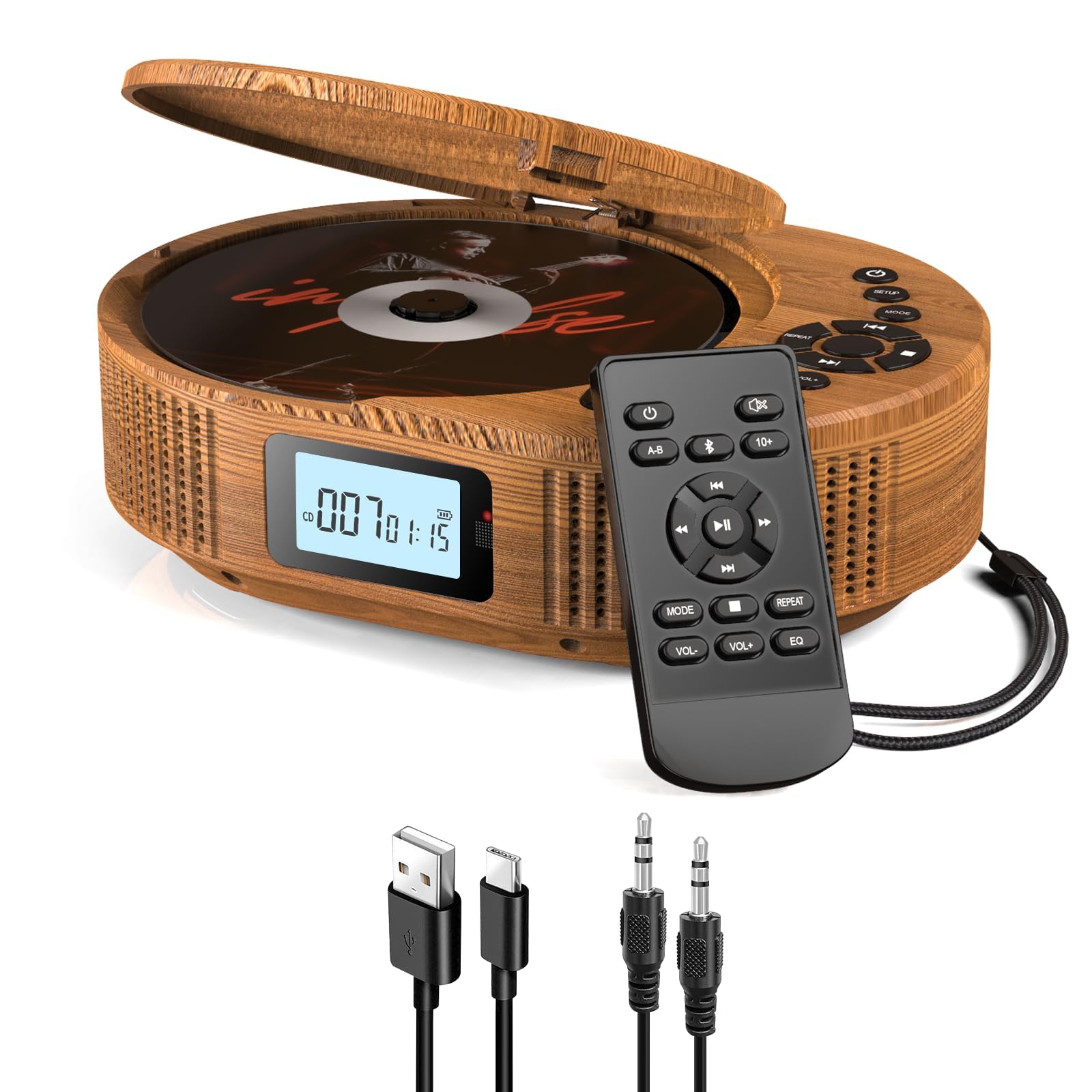 Arafuna Personal CD Player Portable with Bluetooth 5.0, Rechargeable CD/MP3 Player with Built-in Speaker, FM Radio, AUX and Headphone Jack for Car or Home Use