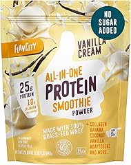 FlavCity Grass Fed Whey Protein Powder - Vanilla Smoothie - 25g Protein & 10g Collagen - Made with Real Vanilla Bean & Organi