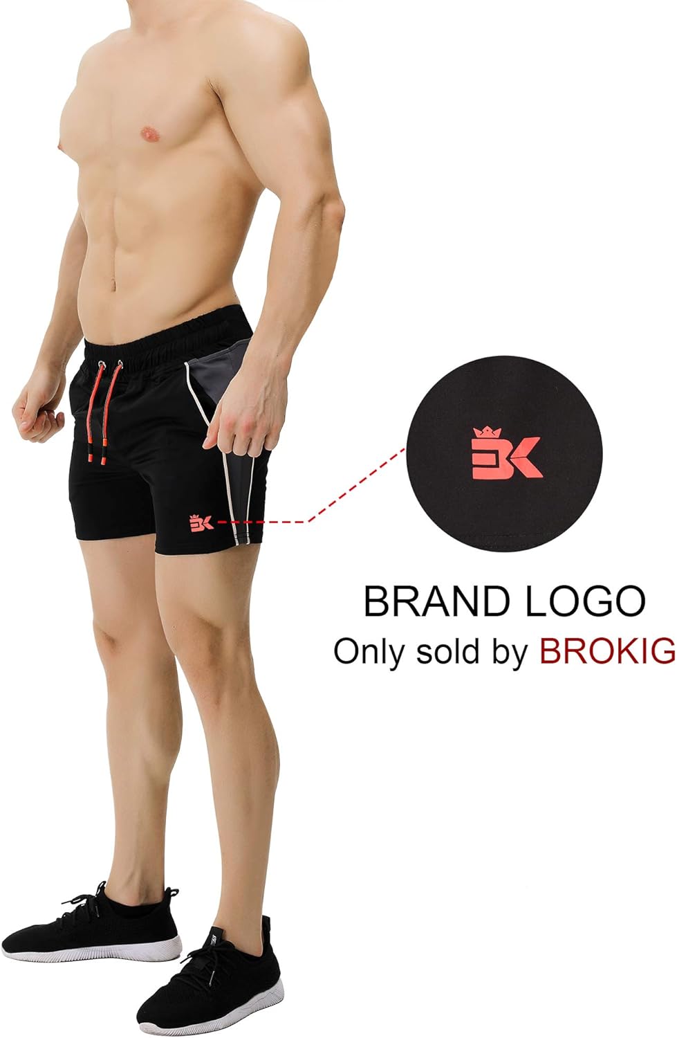 BROKIG Men's 5" Gym Bodybuilding Shorts Running Workout Lightweight Shorts Elastic Waistband with Pockets: Clothing