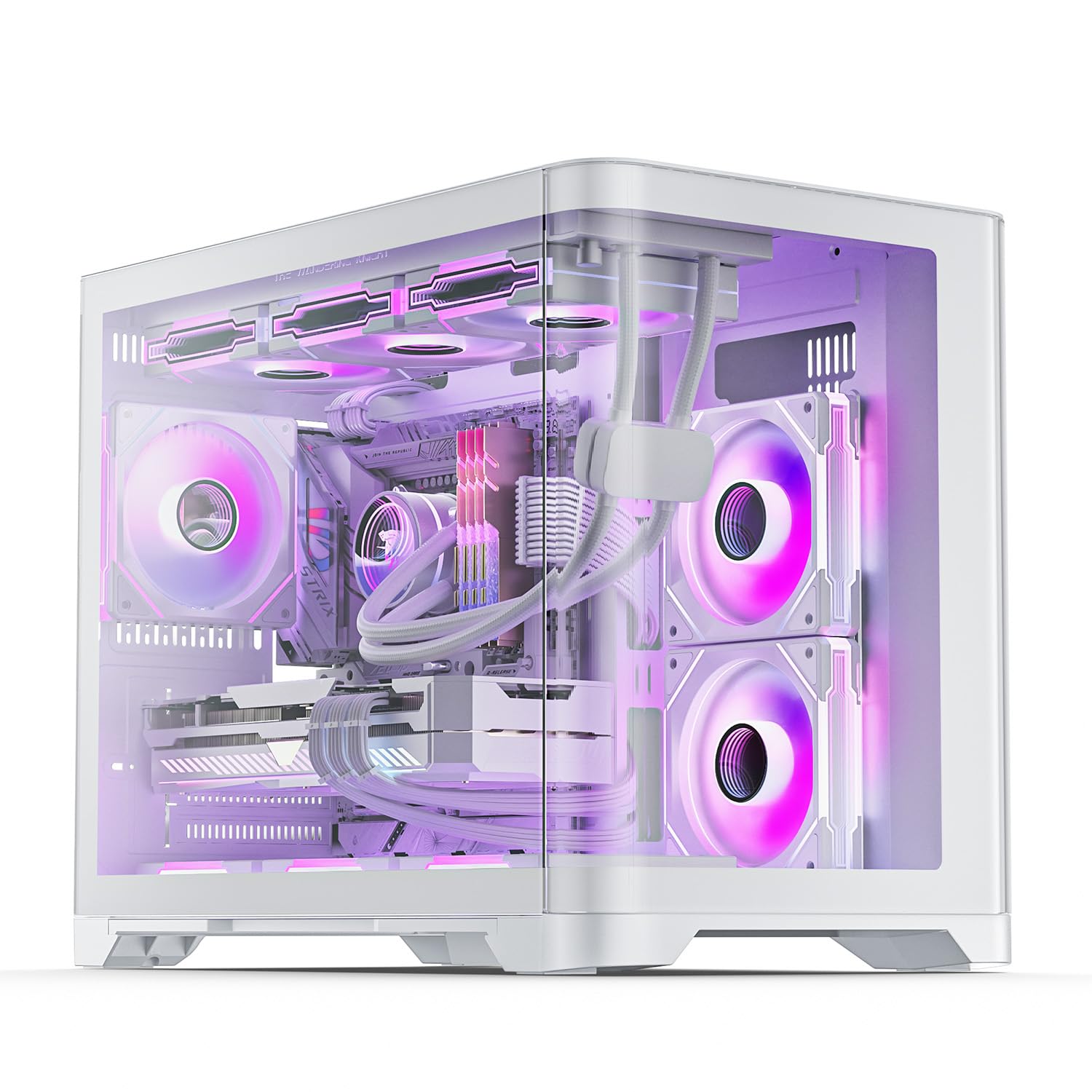 AsiaHorse Pegasus Micro ATX PC Case Dual Chamber 270° Full View Tempered Glass Huge Space MATX Gaming PC Case-360mm Radiator, RTX 40 Compatible, High Airflow Full-Tower MATX Computer Cases-White