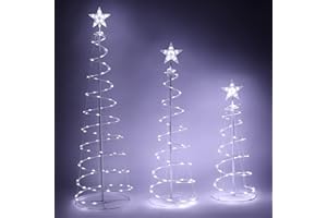 JOIEDOMI 3 Packs Christmas Spiral Tree Yard Light 218 Pre-Lit LED Cool White Lights with Metal Stakes for Indoor Outdoor Garden Holiday Decoration, Christmas Event, Christmas Eve Night Décor