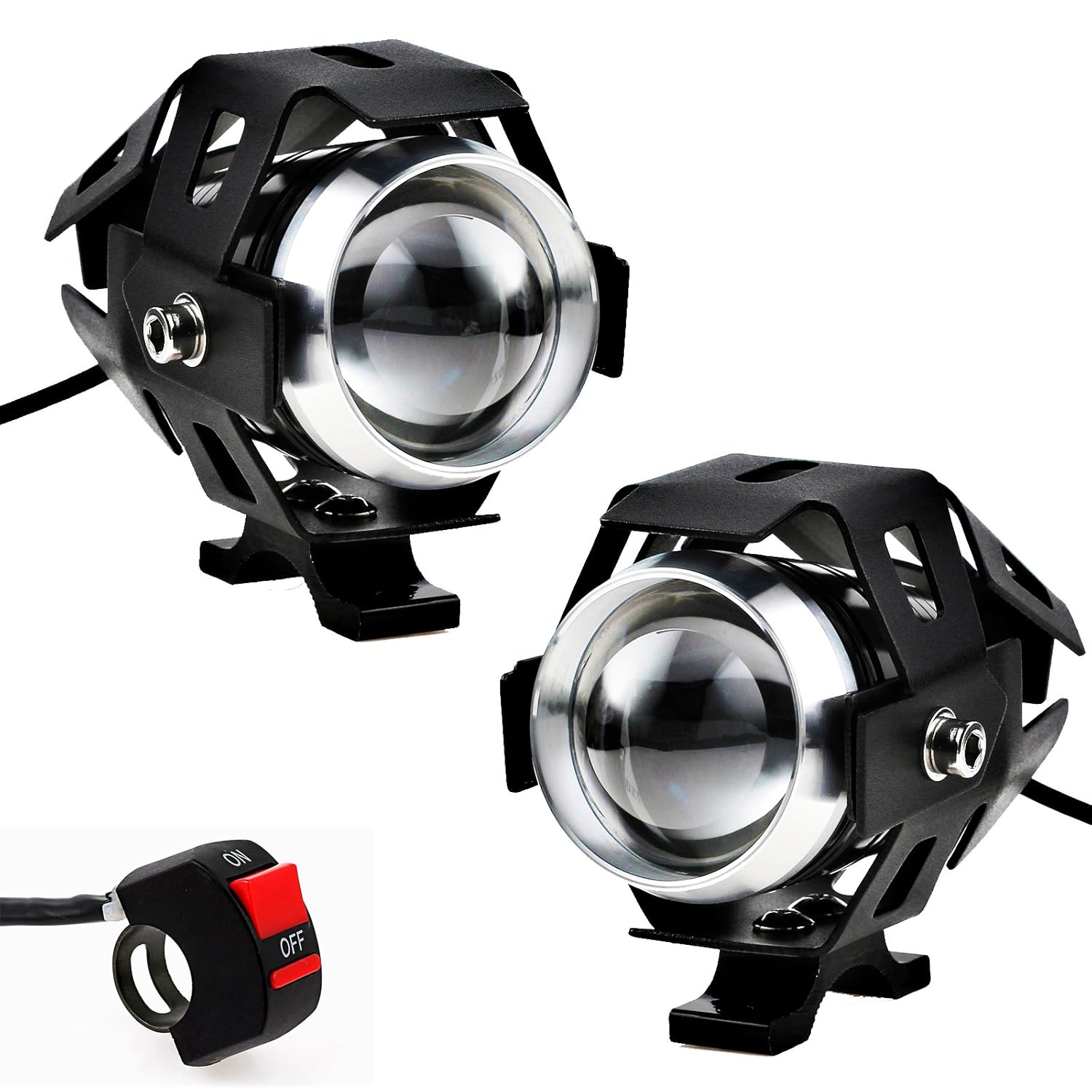 Justech 2PCS Motorcycle Headlights Front Motorbike Additional Lights