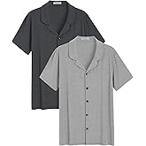 Latuza Men's Soft Button Down Pajama Shirt 2 Pack