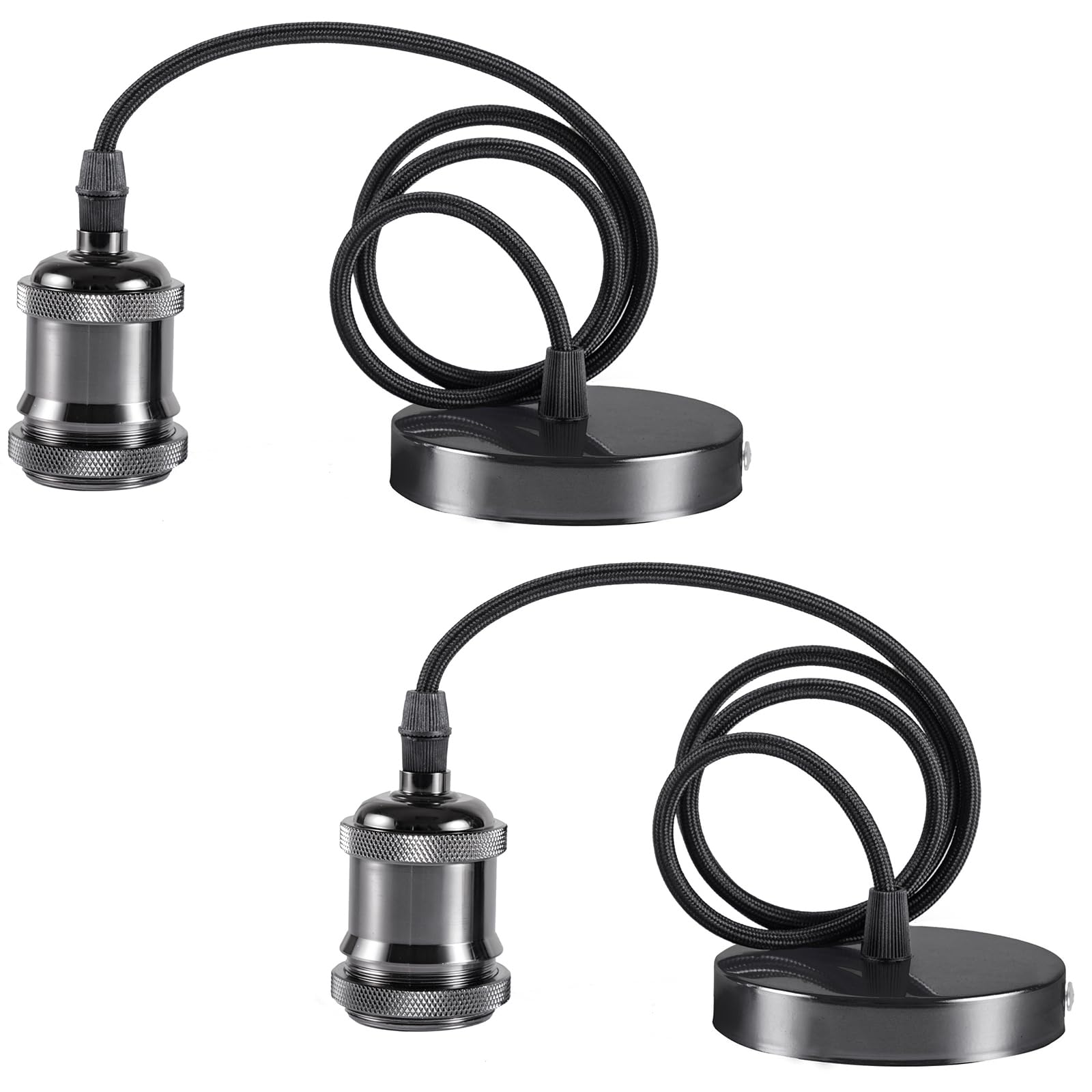 Sevenpers Pendant Light Fitting Pendant Fitting with E27 Lamp Holder Pendant Light Kit Black, 2pcs