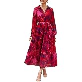 PRETTYGARDEN Womens Spring Dress 2026 Casual Long Sleeve Button Down Belted Boho Floral Flowy Maxi Wedding Guest Dresses