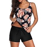 Aqua Eve Two Piece Women's Tankini Swimsuits Blouson Swim Tank Top with Shorts Modest Bathing Suits