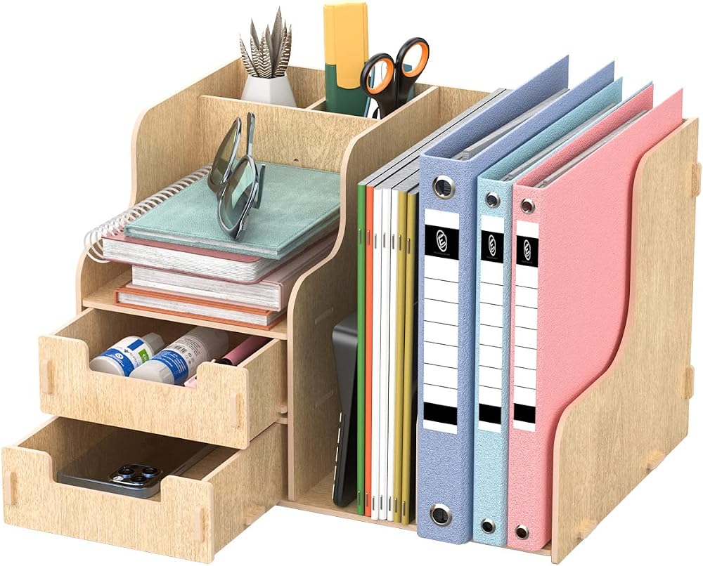 jopoo Office Wooden Desk Tidy Organiser Multifunctional Stationery Storage