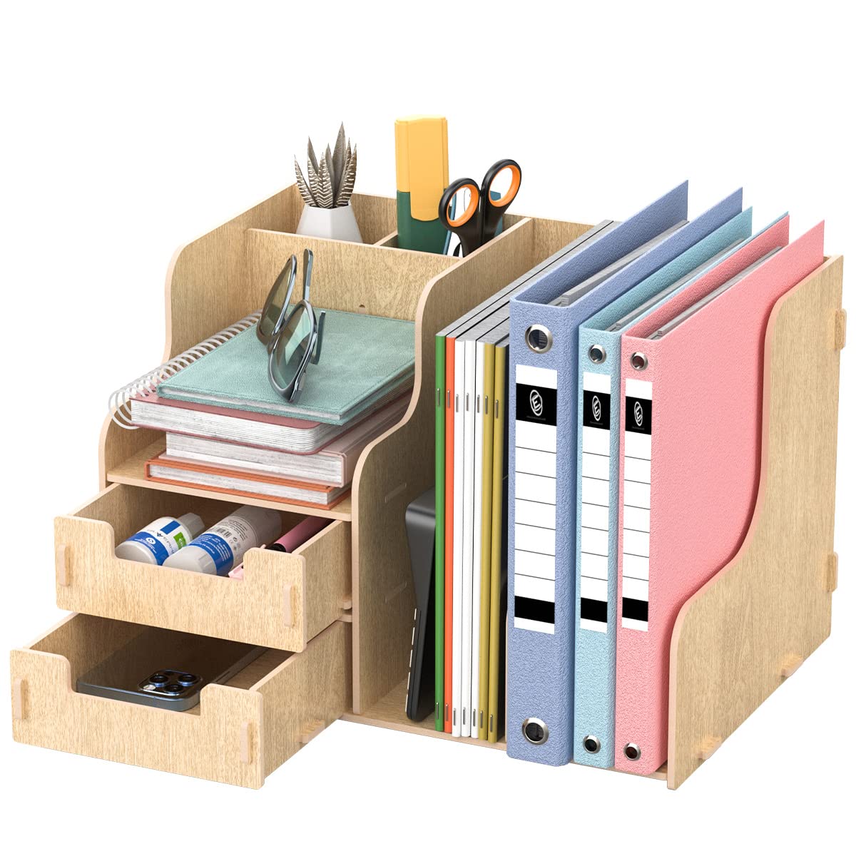 jopoo Office Wooden Desk Tidy Organiser Multifunctional Stationary Storage