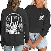 YHHR Mama Sweatshirts Mom Life Crewneck Sweatshirts Funny Mama Halloween Skeleton Rocker Graphic Sweatshirts Pullover Top