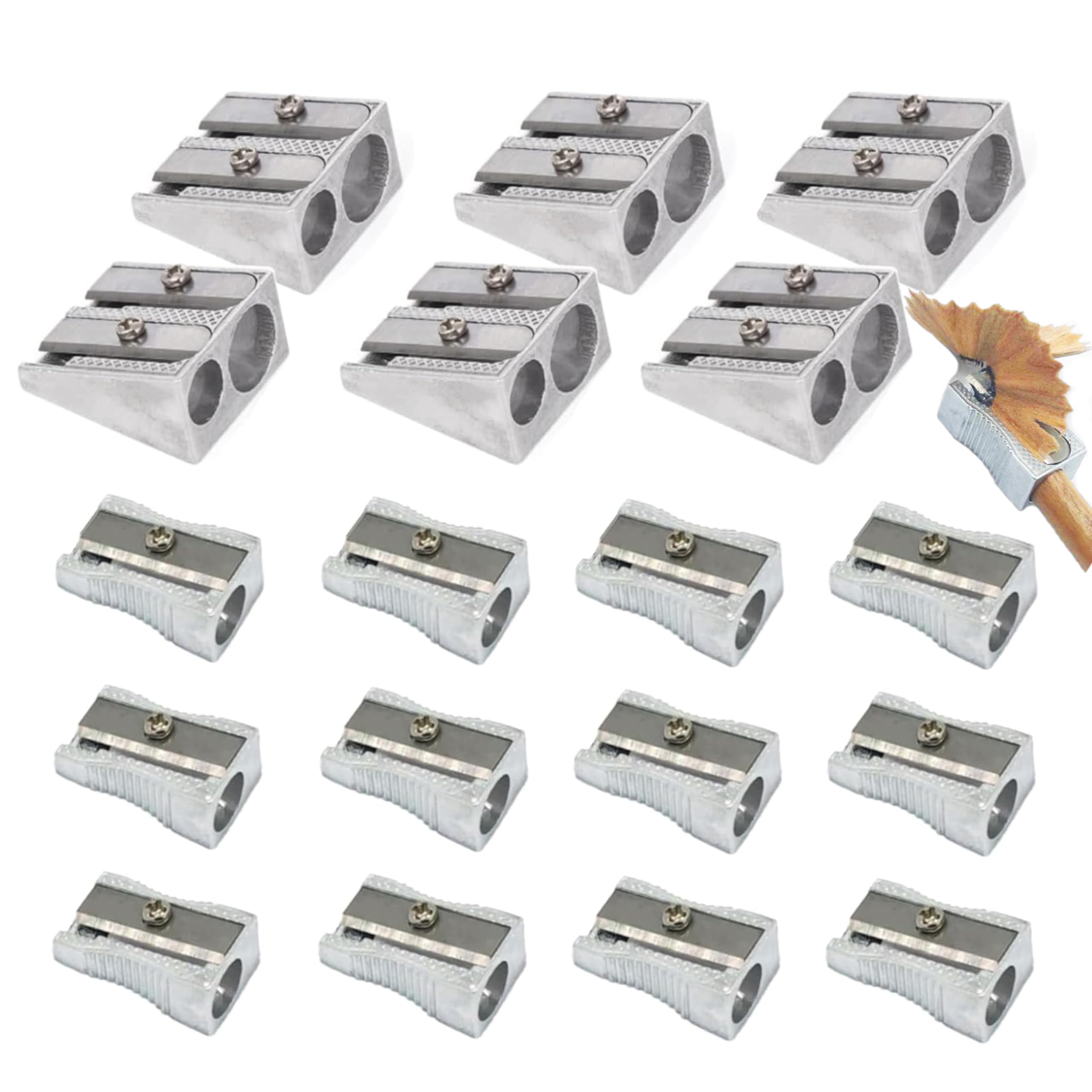 18 Pcs Pencil Sharpeners Set, Including 6 Pcs Double Hole and 12 Pcs Single Hole Metal Pencil, Manual Pencil Sharpener, Pencil Sharpener Metal, Pencil Sharpener for School, Home School Office
