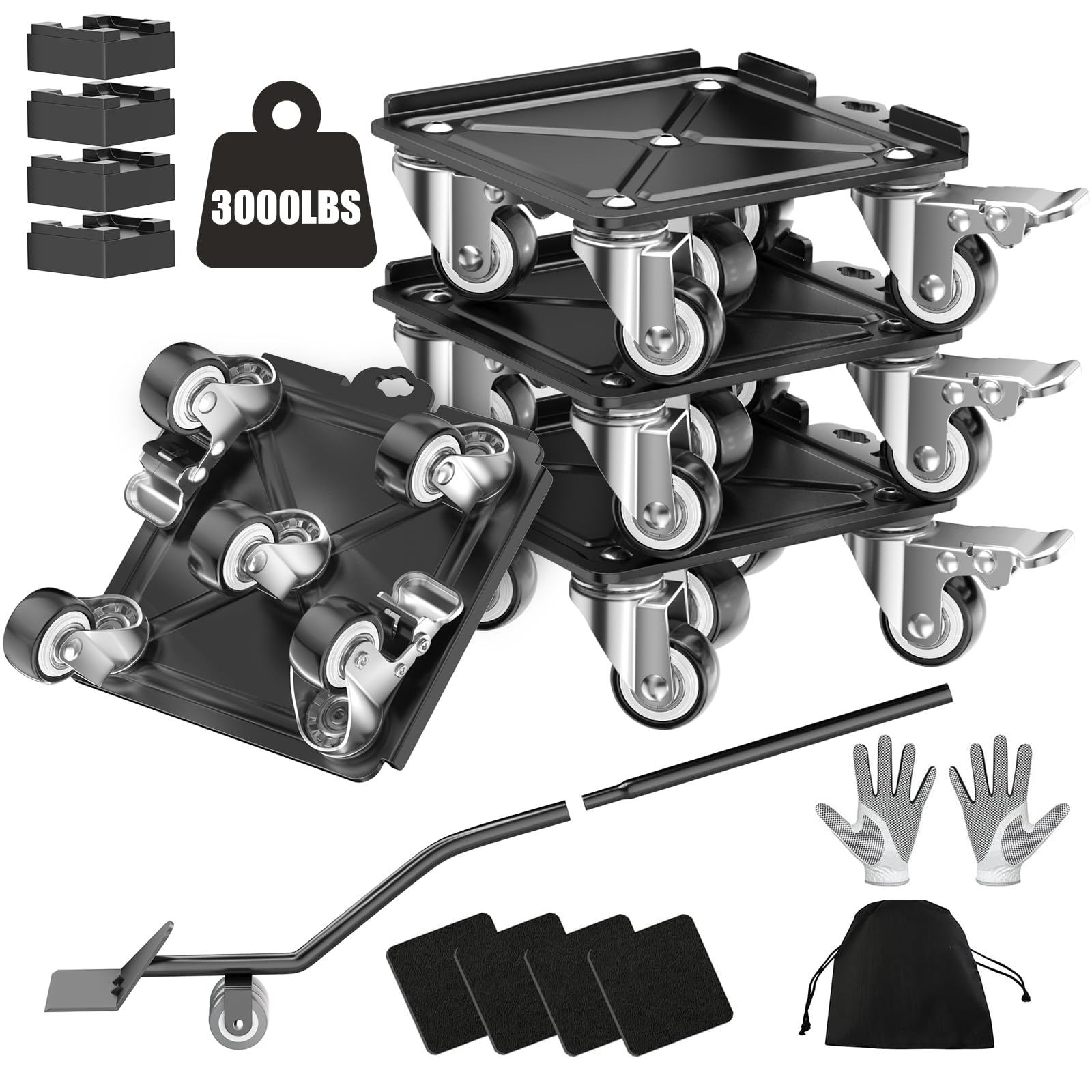 Photo 1 of LOYAL TIGER Heavy Duty 3000LBS Furniture Dolly & Movers with 5 Wheels & Brake - 360° Rotating Moving Dolly for Furniture, Piano, Appliances - 6.4 Inch Non-Slip Sliders, Black