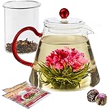 Teabloom Amore Glass Teapot Gift Set – Stovetop Safe Glass Teapot with Removable Glass Infuser – (34 OZ / 1000 ML / 3-4…