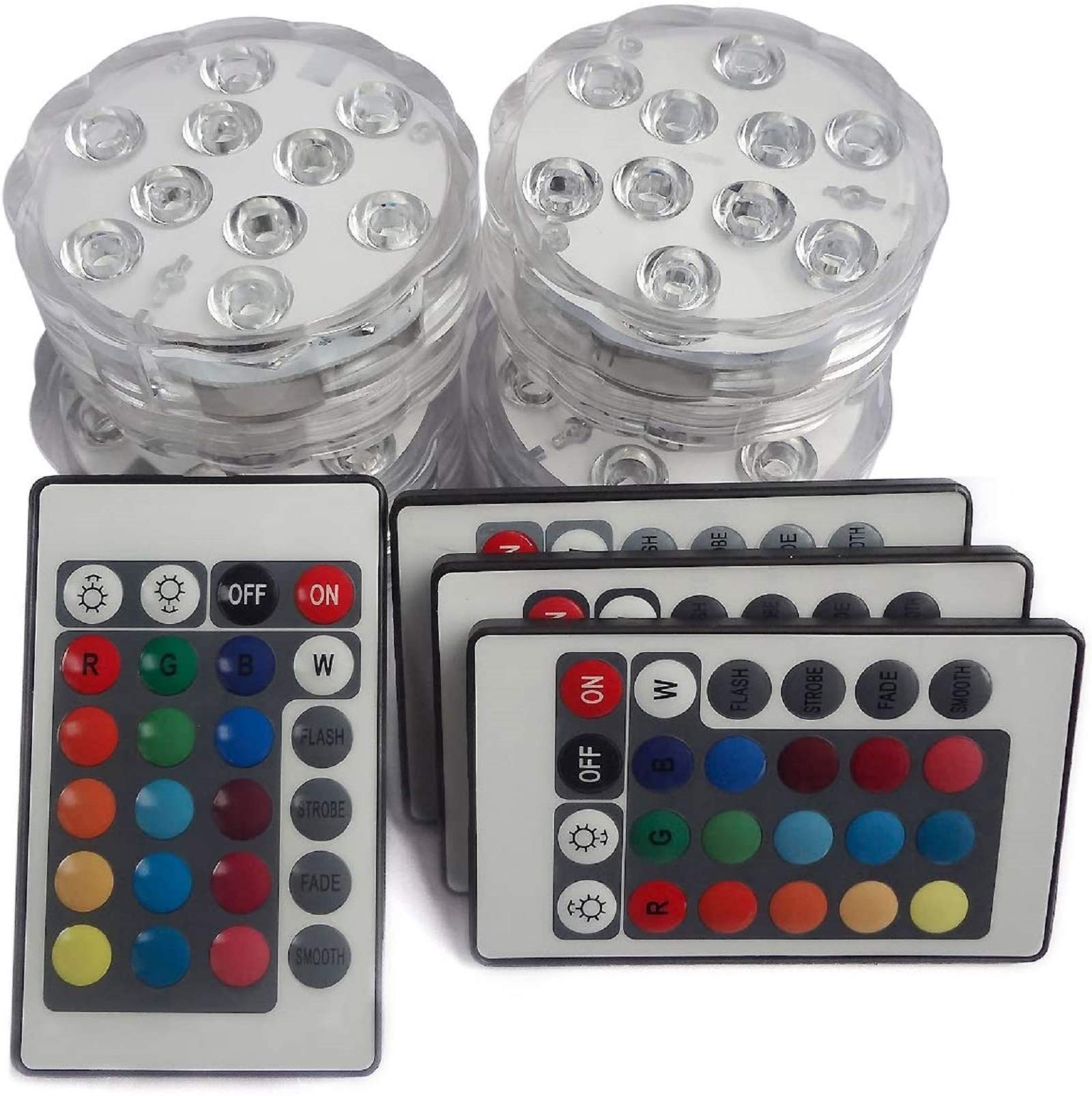 10 LED Submersible Lights, Hot Tub Lights with Remote Control, Multicolor RGB Waterproof Underwater Light, for Garden, Aquarium, Swimming Pool, Fish Tank, Vase Base, Home Decor (4 Set, 10-LED)