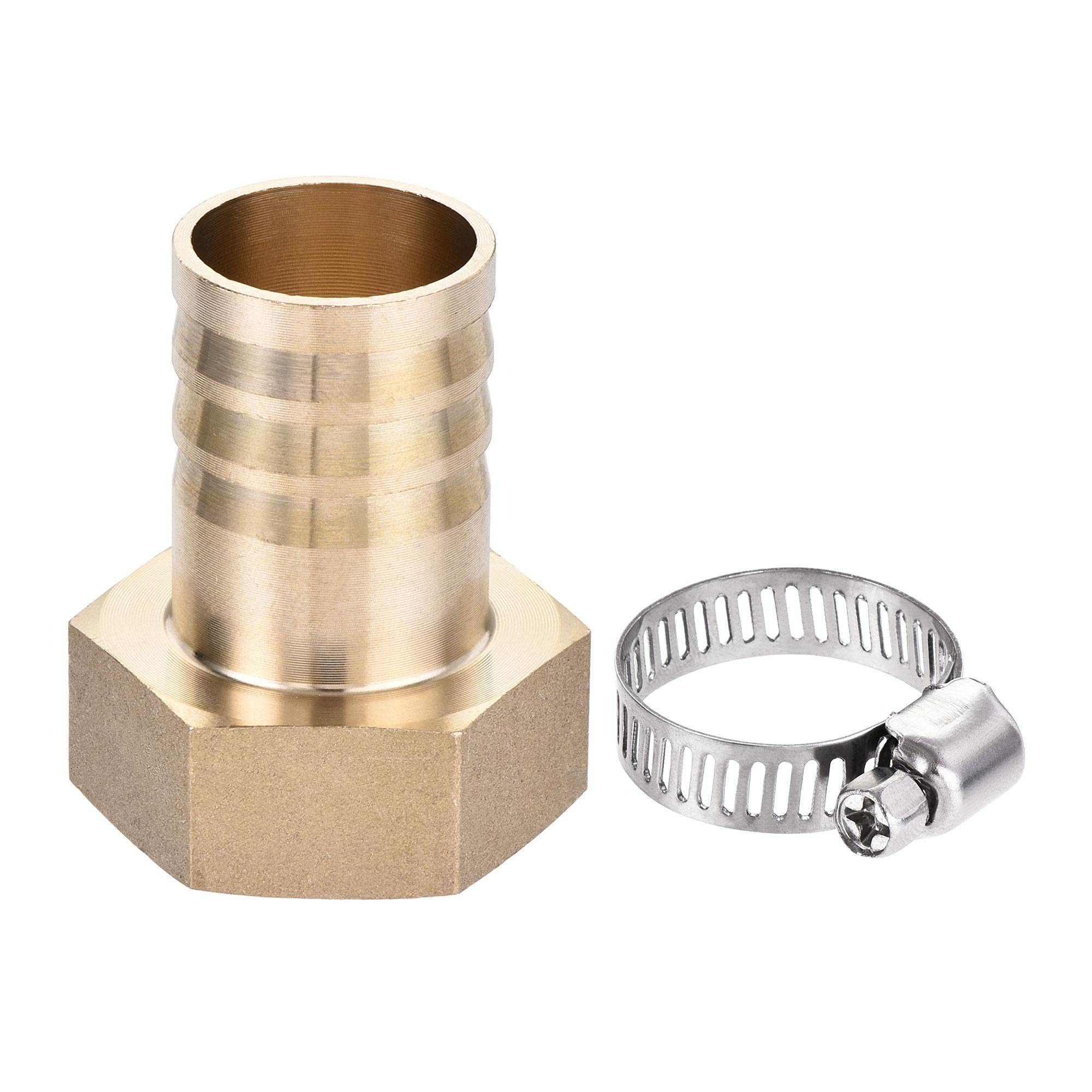 sourcing map Brass Barb Hose Fitting Connector Adapter 25mm Barbed x G1 Female Pipe with Stainless Steel Hose Clamp