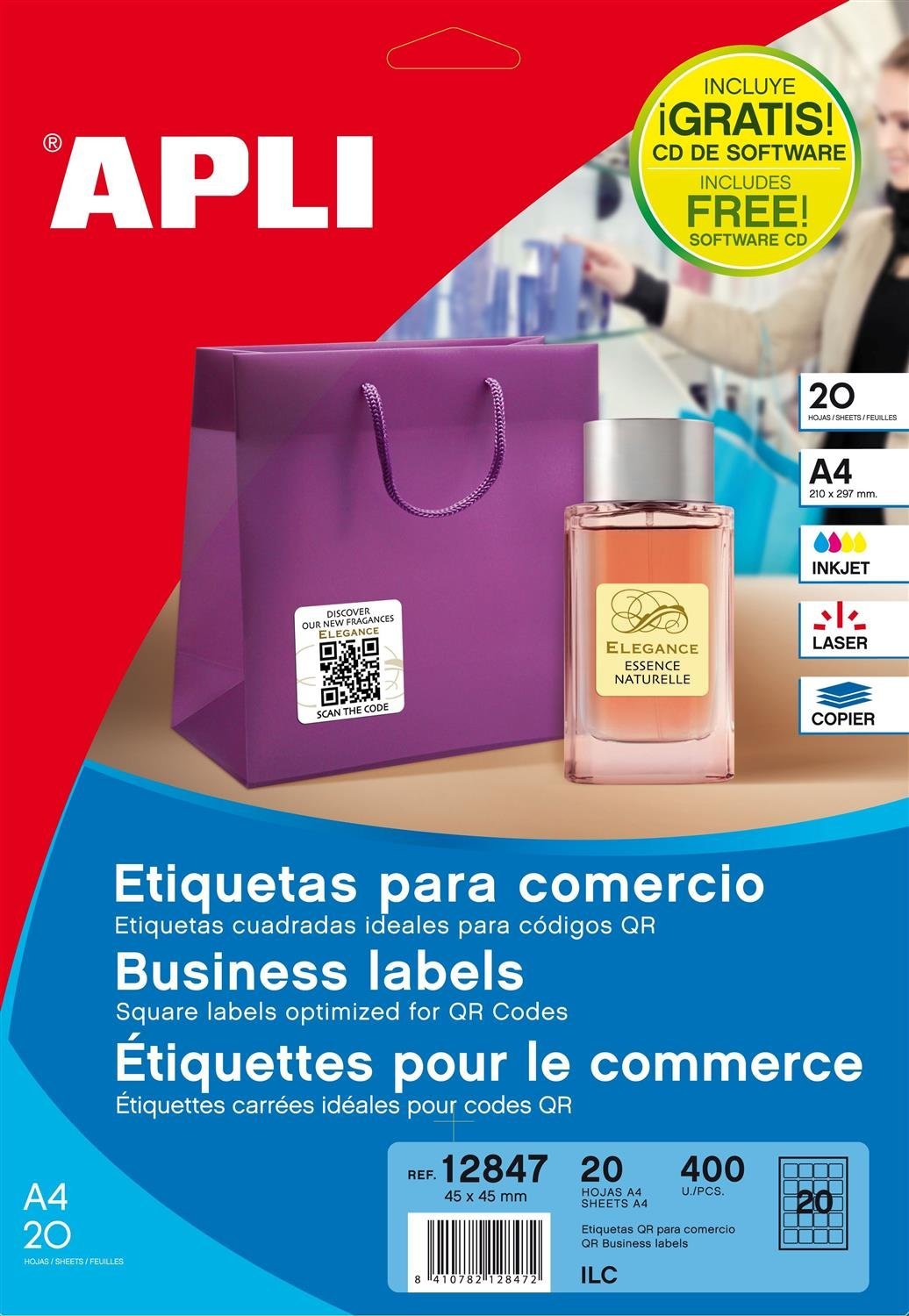 APLI 12847 Permanent White Labels 45.0 x 45.0 mm 20 Sheets